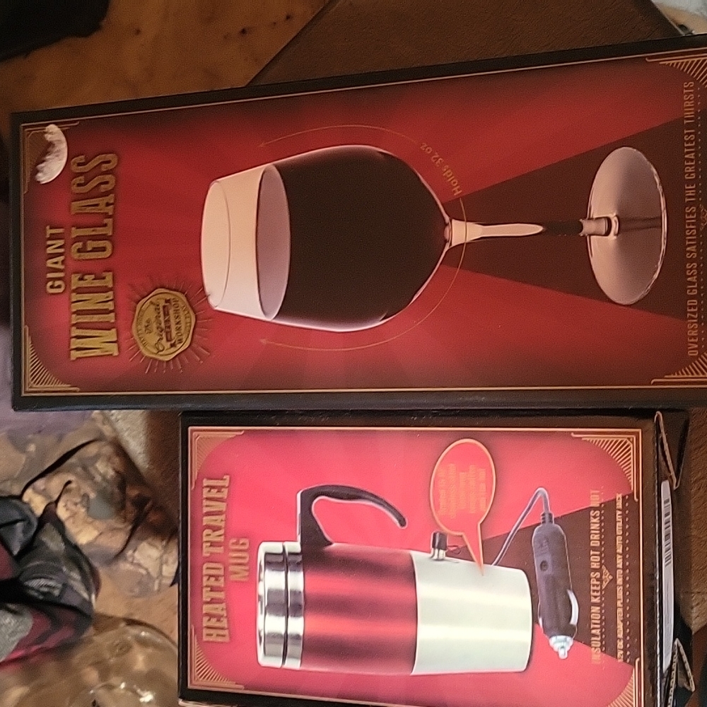 Large wine glass and heated coffee mug